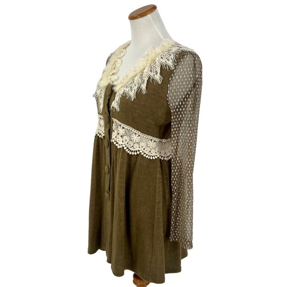 RARE Anthropologie x A'Reve Vintage-Inspired Lace & Feather Trim Knit Sweater - Picture 5 of 12